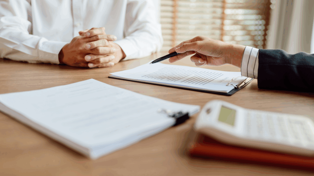 Explaining the financial policy at a desk